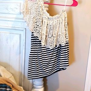 Hazel lace black & white stripe one shoulder top